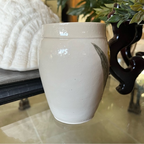 Artisan Signed Pottery Vase Leaf Flower Relief Botanical Art - Picture 4 of 11